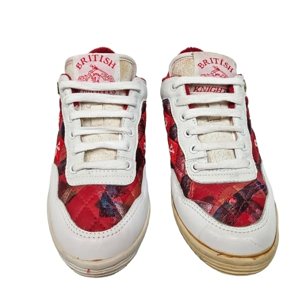 Vintage 80s British Knights Red & White Quilted Leather Sneakers 6.5 Women's‎